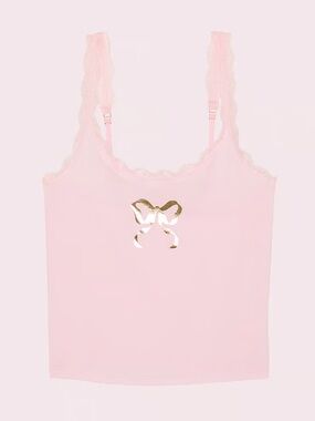 Women’s Pink Lace-Trim Cami with Gold Bow Accent